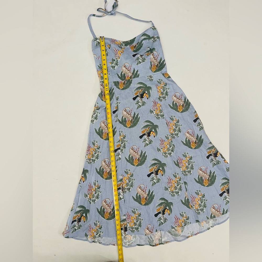 NWT Reformation Jana in Yucatan Toucan Snake Linen Tie Back Midi Dress 12 $218 - Picture 8 of 12